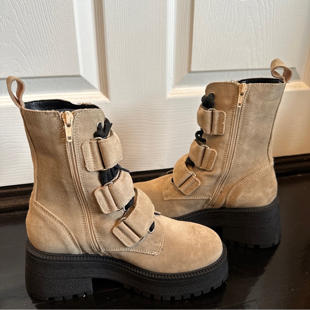 Free People Emmett Lace-Up Boot In Latte Suede Women's Size 6/36